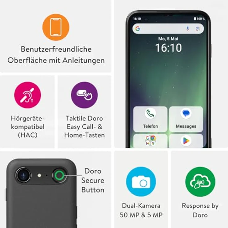DORO Aurora A30, Smartphone mit 128 GB Speicher, 6,1 Zoll Display, Dual SIM, Graphit – Bild 3