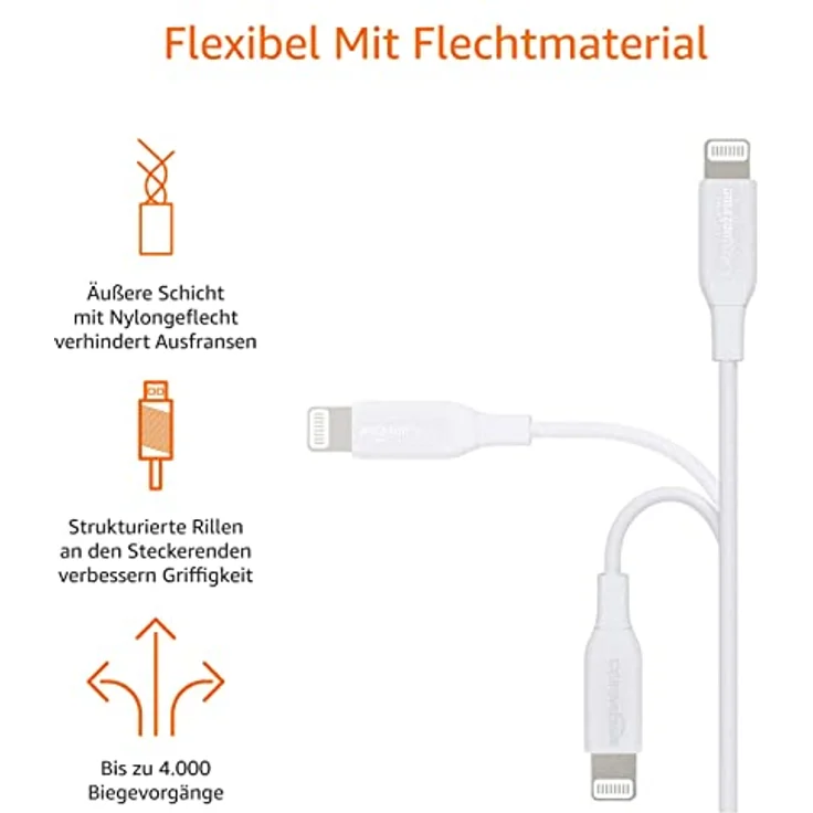 AmazonBasics - USB-C-auf-Lightning-Kabel, MFi-zertifiziertes Ladekabel für iPhone 11-11 Pro-11 Pro max-X-XS-XR-XS Max - 8-8 Plus, für Typ-C Ladegeräte, Unterstützt Power Delivery, Weiß, 1,82 m – Bild 3