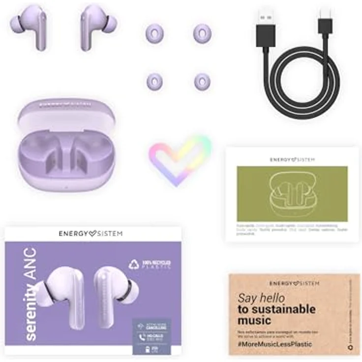 Energy Sistem Serenity ANC, True Wireless Earphones mit aktiver Geräuschunterdrückung und integriertem Mikrofon, kabellos, Lavendel – Bild 6