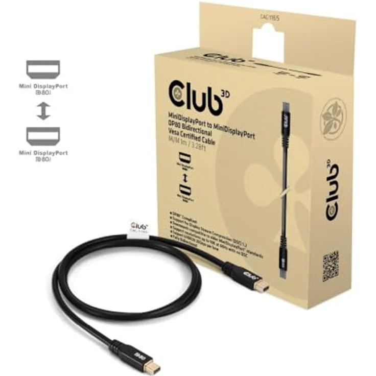 Club 3D CAC-1165 Mini DisplayPort auf Mini DisplayPort Kabel, VESA DP80 M/M, 1 m, 8K/10K/4K UHD, weiß – Bild 4