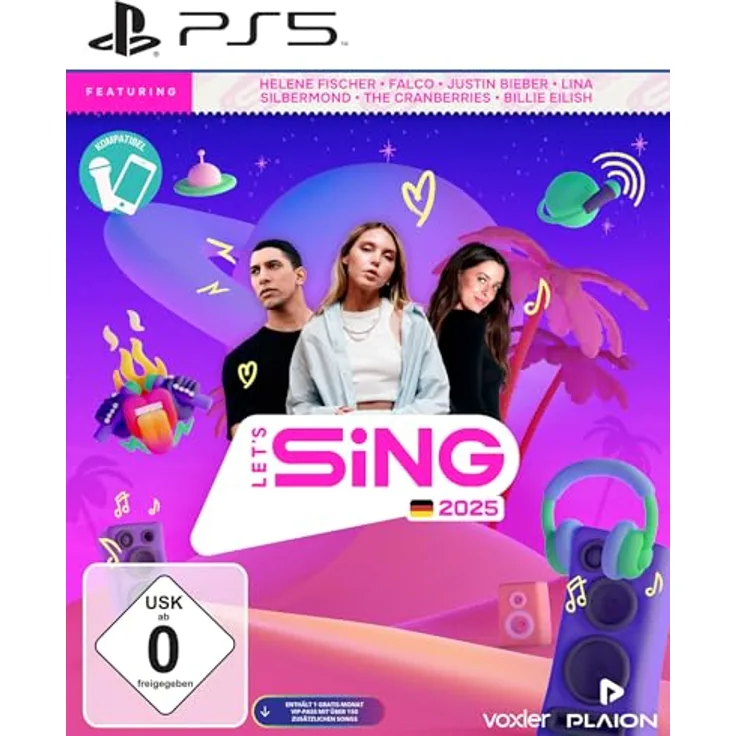 PLAION Let's Sing 2025 German Version (PlayStation 5) - Party-Spaß mit bis zu 4 Spielern und offiziellen Musikvideos