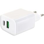 SCHWAIGER 230 V USB Ladegerät mit Fast Charge QC 3.0 weiß, GS geprüft, für paralleles Laden von zwei Geräten geeignet