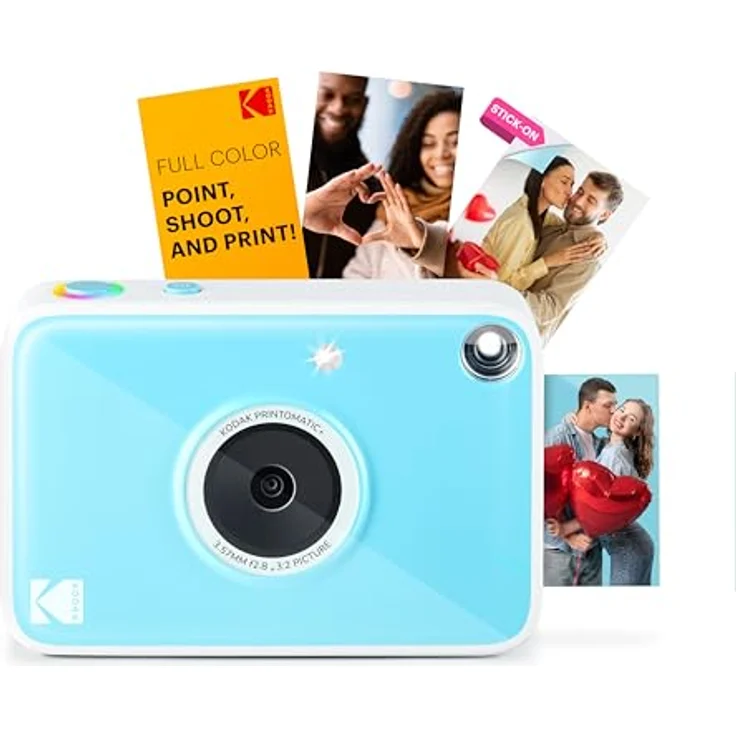 Kodak Printomatic+ Sofortbild Digitalkamera 10MP mit RGB LED, druckt wischfeste 2x3" Fotos auf ZINK-Papier – Blau – Bild 1