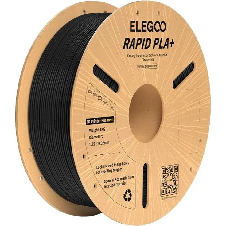 Elegoo Rapid PLA+, 3D-Druckfilament, schwarze Farbe, 1,75 mm, 1000 g, hohe Zugfestigkeit und Flexibilität