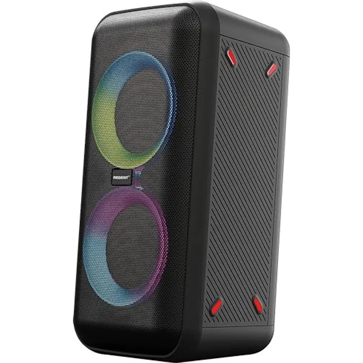 Ferguson Regent 400BT, Bluetooth Lautsprecher 60W mit FM-Radio, Mikrofon Karaoke, RGB-LED, tragbar mit Akku für Outdoor, HiFi-Sound, Bass Boost, Gitarreingang