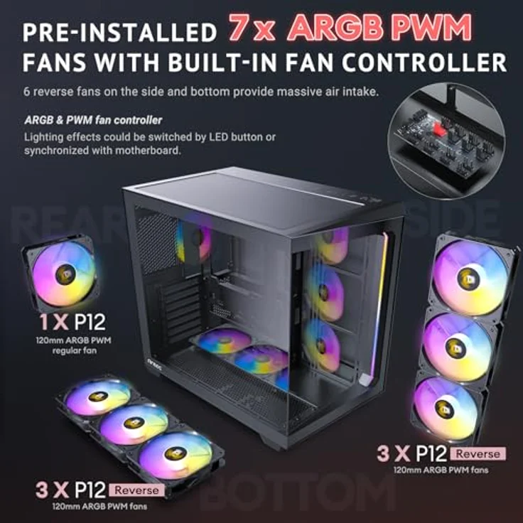 Antec Gamer C5 ARGB Midi Tower, schwarz Retail - Full-View-PC-Gehäuse mit Doppelkammer-Design und 7 vorinstallierten ARGB-PWM-Lüftern – Bild 4