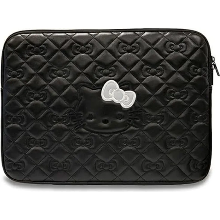 CG Mobile Hello Kitty Sleeve HKCSZPEKHBPK 14" Schwarz Zip PU Quilted Bows Laptop-Tasche aus Öko-Leder