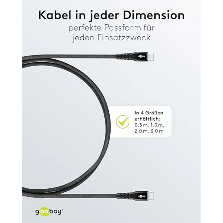 Goobay USB-C™ Textilkabel, 0,5 m, supersoft mit Metallsteckern, 60 W Schnellladen, schwarz – Bild 5