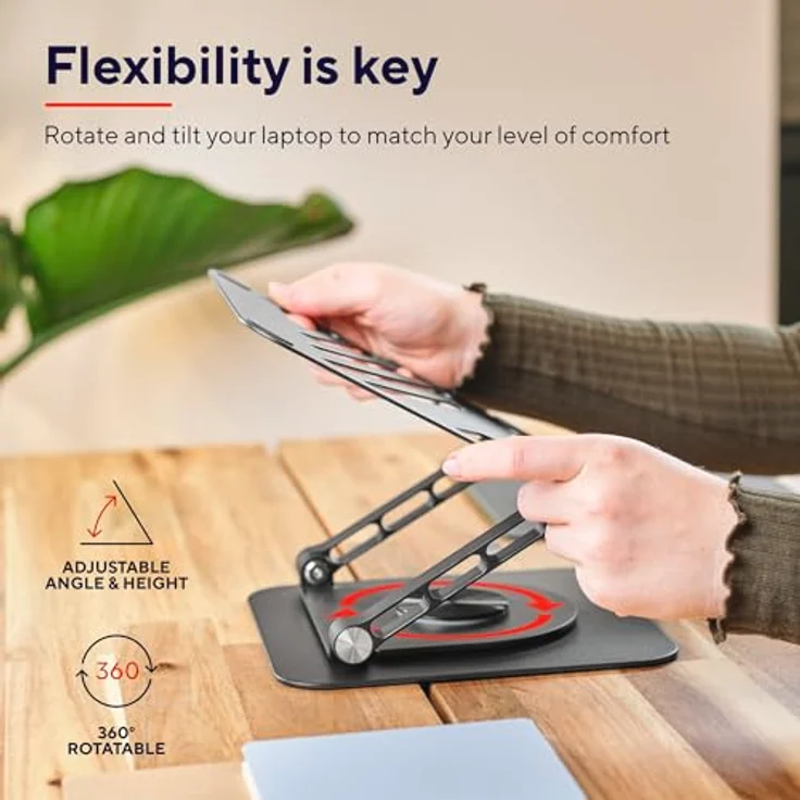 Trust Zeff Höhenverstellbarer Laptop Ständer für Laptop 16 Zoll mit 360-Grad-Drehung, Faltbarer Anti Rutsch Laptop Halterung für Lenovo, MacBook, HP, Dell, Schreibtisch, Home Office - Schwarz – Bild 4