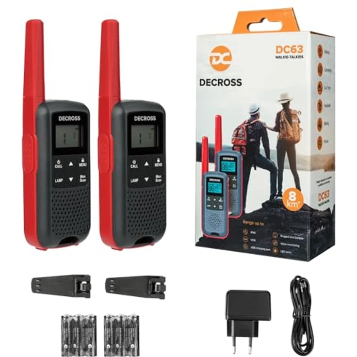 DC DECROSS Station Radio Portable PMR DC63, Tragbares 16-Kanal Funkgerät, Blau, 446MHz, 0,5W, IPx4, 1000mAh NiMH, Lot de 2 pièces – Bild 1