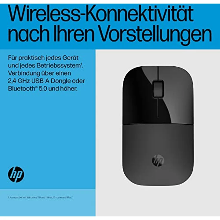 HP Z3700 kabellose Maus | 1200 optische Sensoren | bis zu 16 Monate Batterielaufzeit | 2.4 GHz oder Bluetooth Verbindung | Plug&Play | Schwarz – Bild 3