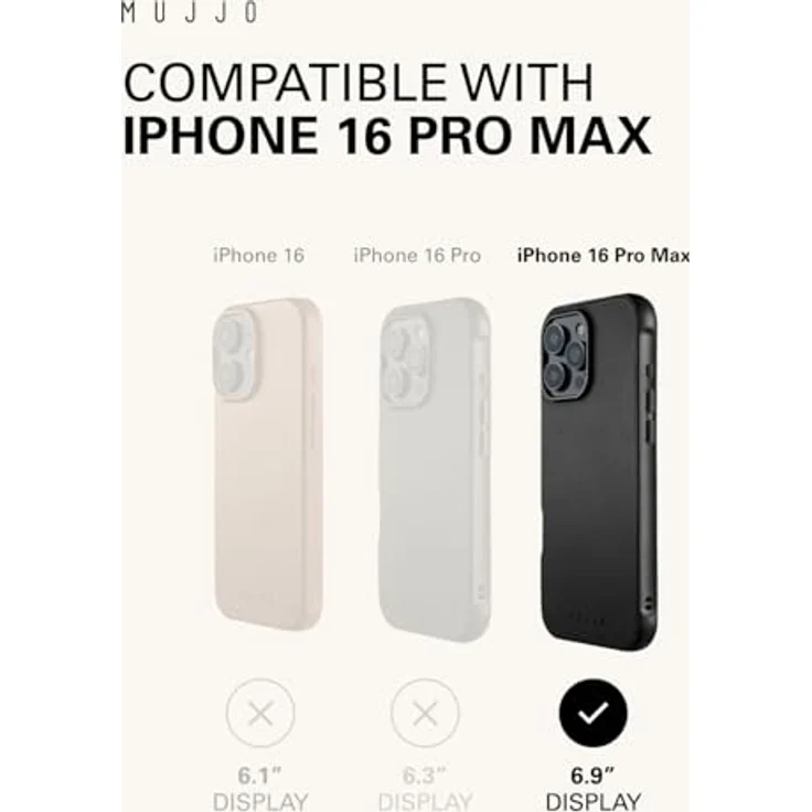 Mujjo Leather Shield Case iPhone 16 Pro Max Schwarz - Impactcore-Technologie, Magsafe-Leistung, europäisches Leder – Bild 5