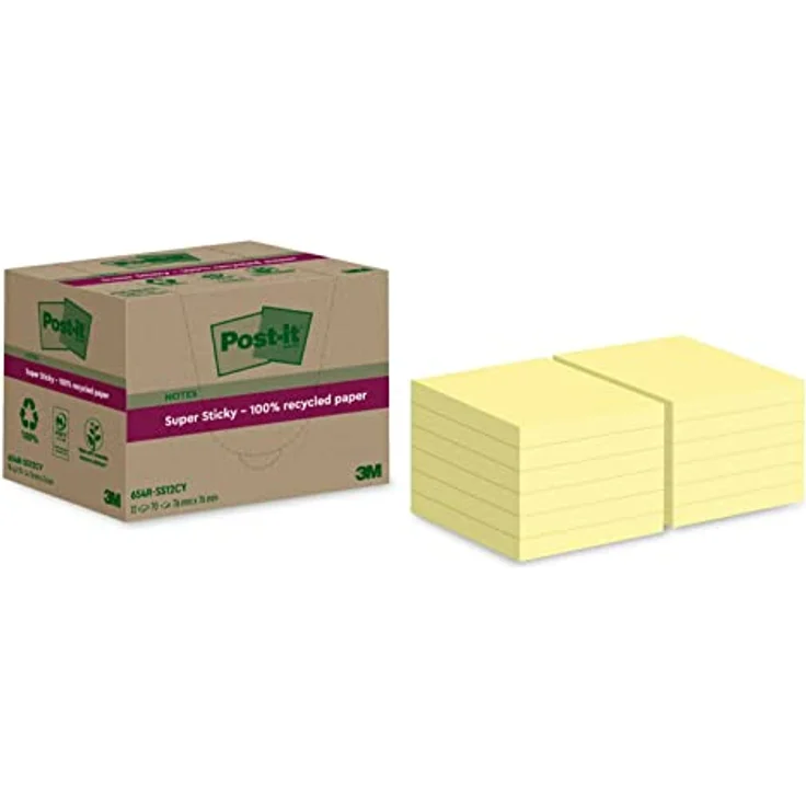 Post-it Super Sticky RSS12CY, Recycling Haftnotizen, extrastark, doppelt so stark haftend, bunt – Bild 2