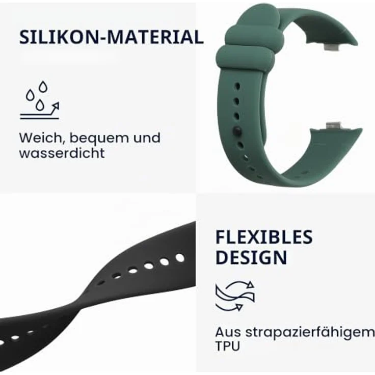 kwmobile 2x Uhrenarmband für Xiaomi Mi Band 8 Pro, Fitnesstracker Band Set aus TPU Silikon, verstellbar 14-22 cm, Schwarz Dunkelgrün – Bild 3