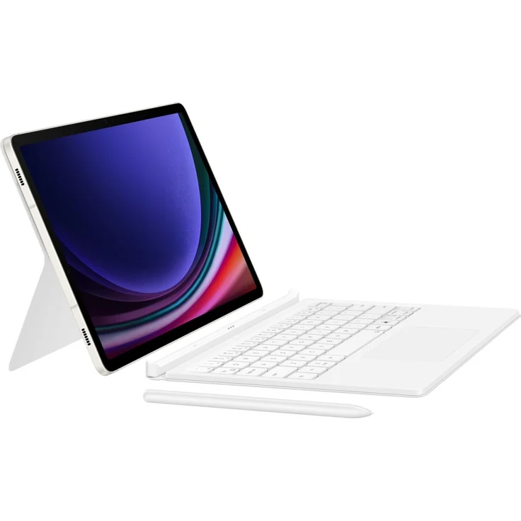 Samsung EF-DX725 Book Cover Keyboard für Galaxy Tab S9 | S9 FE, Pogo Pin, Plug & Play, Flaches Design, DE-Layout, Weiß – Bild 1