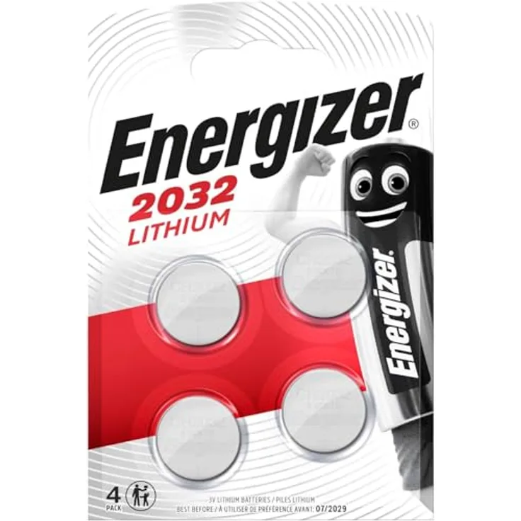 Energizer Max Lithium-Knopfzellen CR2032, langlebige Leistung für medizinische Geräte, Waagen, tragbare Elemente, 4 Stück