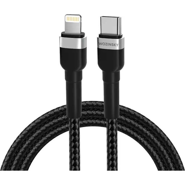 Wozinsky Hochleistungs USB-C zu Lightning Kabel WNBCL2, 30W, 2m, schwarz, mit nylonummantelter Biegefestigkeit und 480 Mbit/s Datenübertragung
