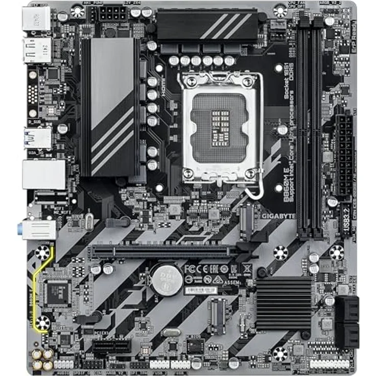 Gigabyte B860M E Mainboard, LGA 1851 Sockel, bis zu 128 GB DDR5 RAM, SATA III und M.2 Unterstützung, dunkelbraun – Bild 2