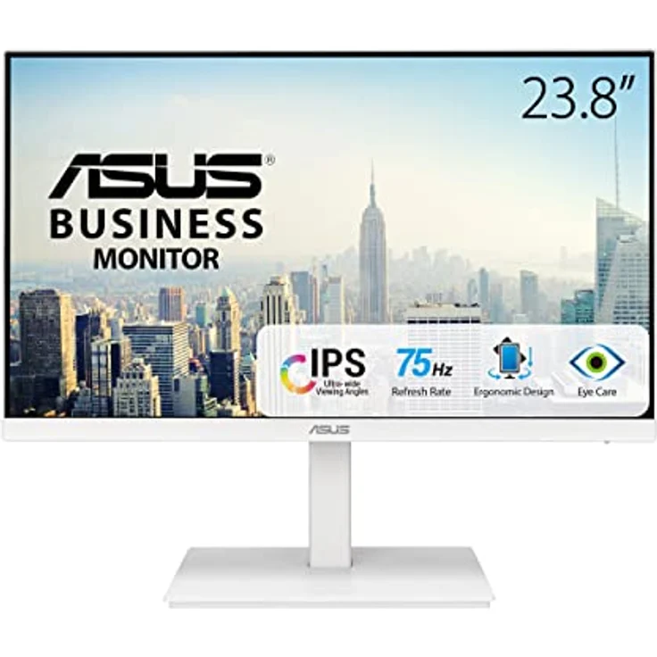 ASUS Eye Care VA24EQSB-W - 24 Zoll Full HD Monitor - Rahmenlos, ergonomisch, Flicker-Free, Blaulichtfilter, Adaptive-Sync - 75 Hz, 16:9 IPS Panel, 1920x1080 - DisplayPort, HDMI, D-Sub, USB Hub, weiß – Bild 1