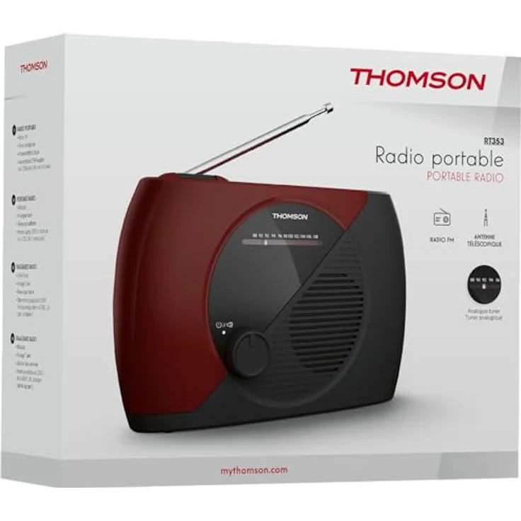 Thomson RT353 Küchenradio, analoger Tuner, UKW-Empfang, rot-schwarz, flexibel mit Netz- und Batteriebetrieb – Bild 4