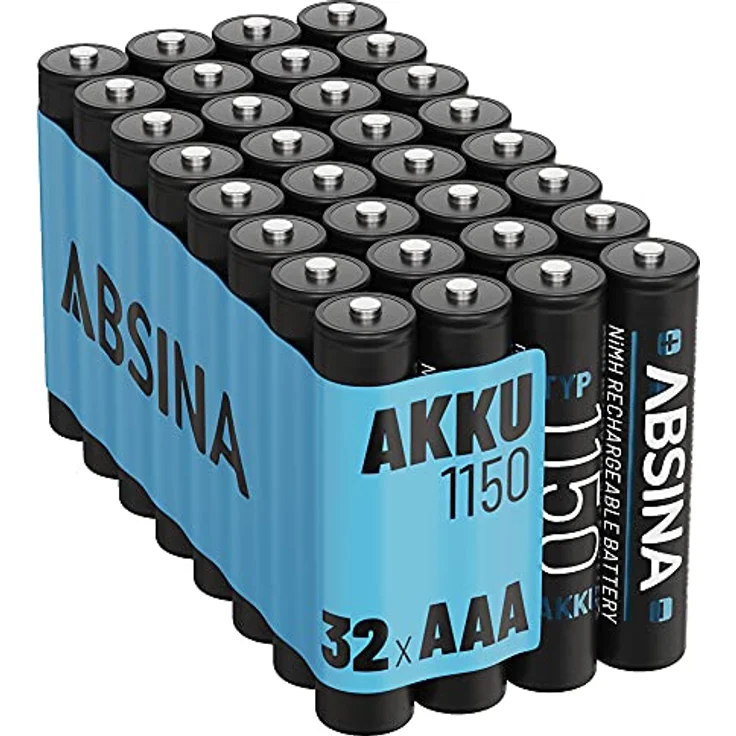 ABSINA AAA Akku 1150 NiMH 32er Pack - Wiederaufladbare AAA Akkus für Geräte mit hohem Stromverbrauch - Ideal für DECT Telefon – Bild 1