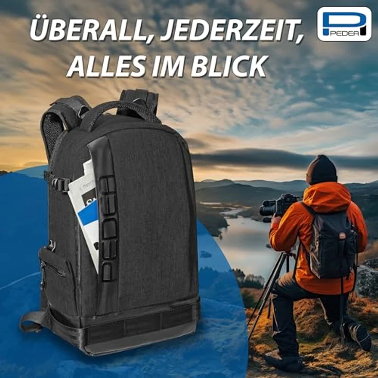 PEDEA DSLR-Kamerarucksack Fashion Fotorucksack für Spiegelreflexkameras mit wasserdichtem Regenschutz und Variabler Inneneinteilung (Rucksack, schwarz) – Bild 3