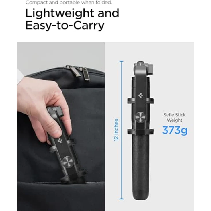 Spigen S560W, Bluetooth Selfie Stick Tripod mit 190° beweglichem Kopf, 360° drehbarem Griff, Schwarz – Bild 4