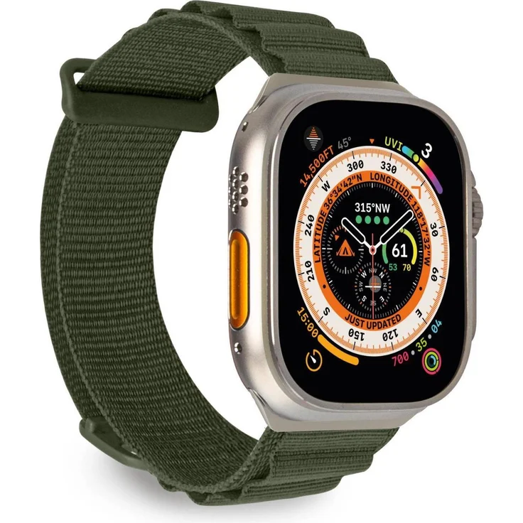 Puro Extreme Band für Apple Watch 42/44/45/49mm, Textil-Uhrenarmband aus doppellagigem Nylon, dunkelgrün mit Edelstahlhaken