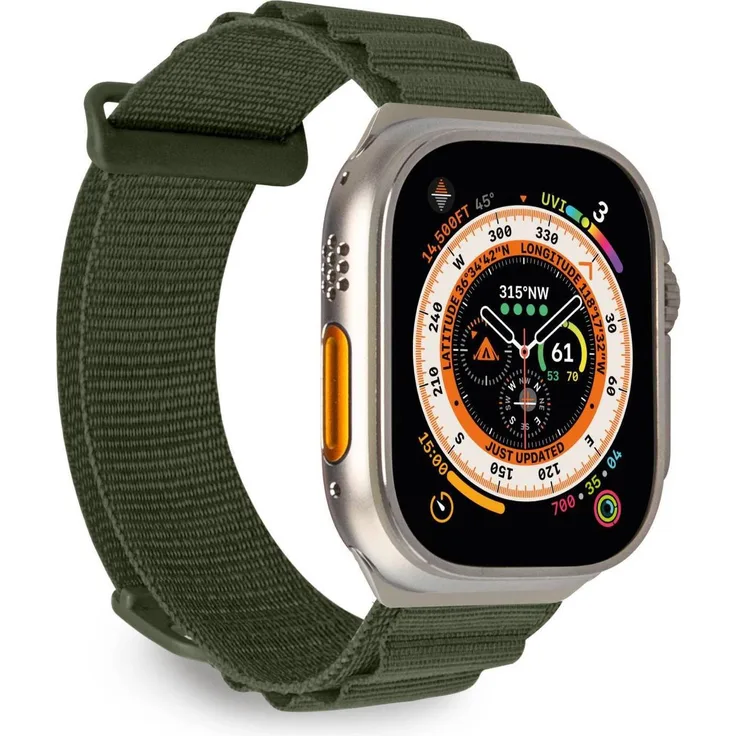 Puro Extreme Band für Apple Watch 42/44/45/49mm, Textil-Uhrenarmband aus doppellagigem Nylon, dunkelgrün mit Edelstahlhaken