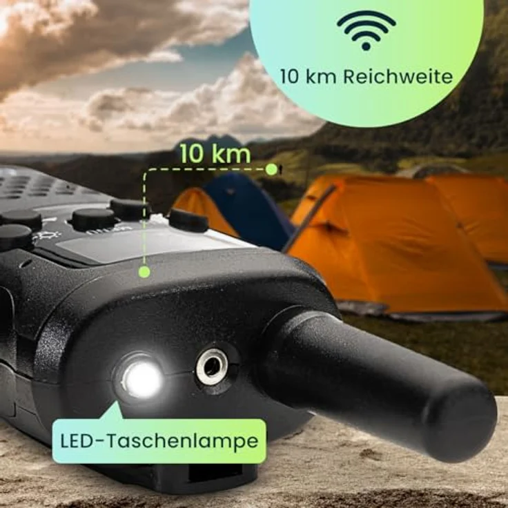 Casativo 4er-Set Akku-PMR-Funkgerät, Walkie Talkie mit 10 km Reichweite, 8 Kanäle, Gürtelclip, Taschenlampe, Ladestation, 8 Stunden Sprechzeit – Bild 4