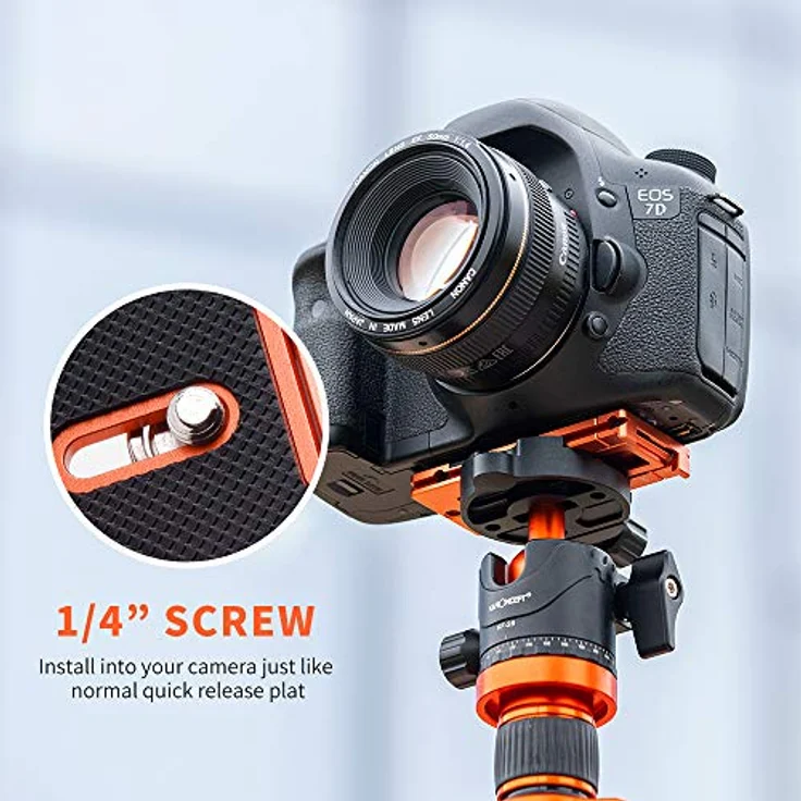 K&F CONCEPT CA02 Aluminium Multi-Schnellwechselplatte, 2 in 1 Kamera- und Handyhalterung, orange, kompatibel mit Stativen und verschiedenen Kameras – Bild 4