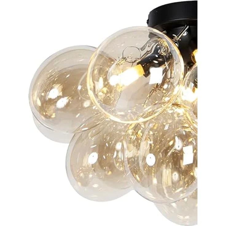 Qazqa - Design Deckenleuchte schwarz mit Braunglas 4-flammig - Wohnzimmer Schlafzimmer - Kugelförmig LED geeignet G9 – Bild 3