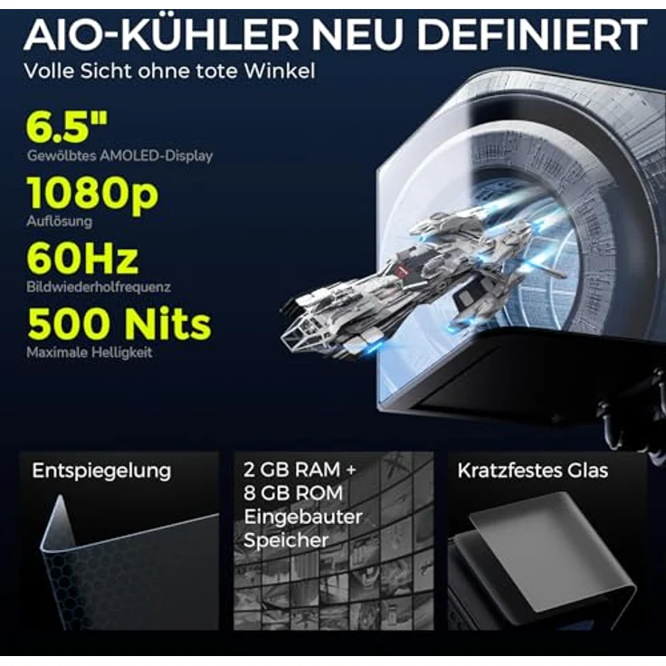 TRYX TRYX Panorama 240 ARGB Schwarz 240mm AIO mit 6,5" AMOLED Curved Display und 3D-anamorphem Effekt Intel LGA 1851/1700/1200/115X AMD AM5/AM4 – Bild 2
