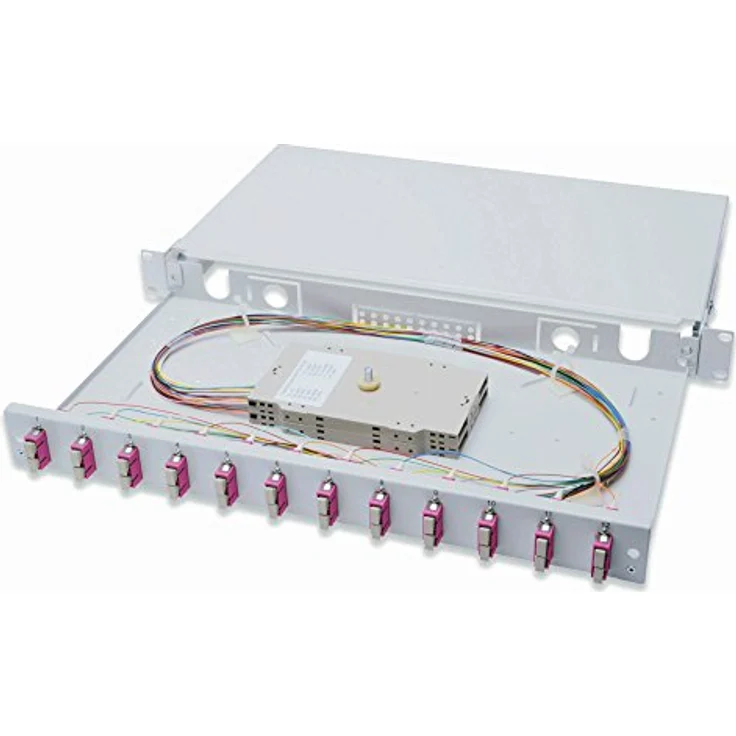 DIGITUS LWL Spleißbox 12 Kupplungen, SC - OM4 - 1HE - 19-Zoll, Multi-Mode Duplex, mit Spleiß-Kassette, grau, Rack-Einbau – Bild 1