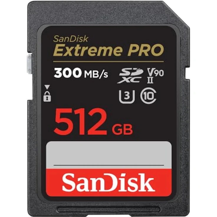 SanDisk Extreme PRO SDHC UHS-II Speicherkarte V90 512 GB (300 MB/s, 8K-, 4K- und Full-HD-Videoaufnahmen, RescuePRO Deluxe, stoßsicher, temperaturbeständig, wasserdicht und röntgensicher) – Bild 1