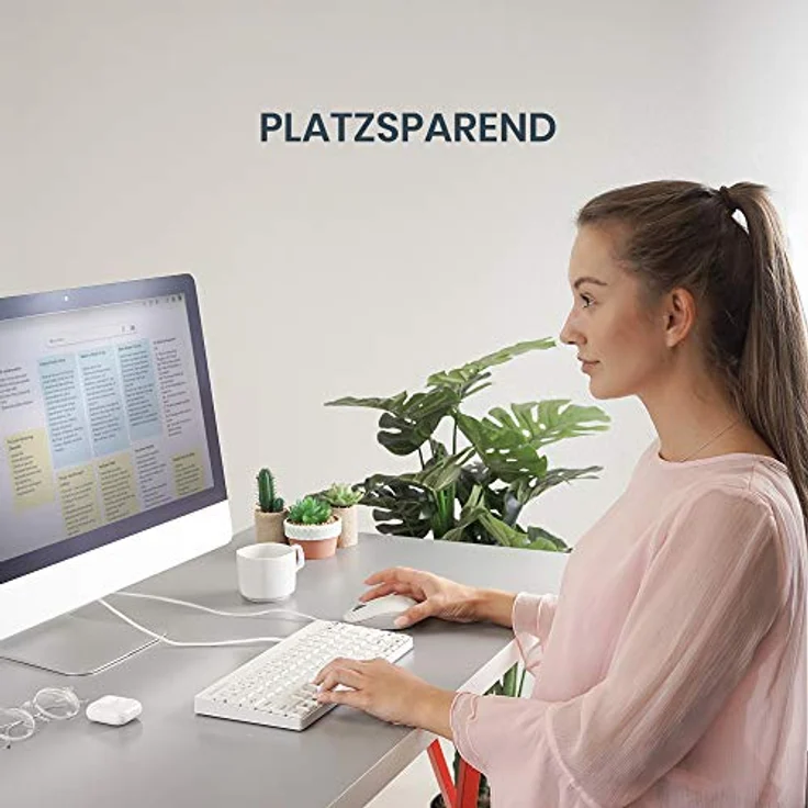 Perixx PERIDUO-212 Kompaktes Mini Tastatur und Maus Set, USB-Kabel, Deutsches Layout, Weiß, Ergonomisches Design und Präzise Maus – Bild 3