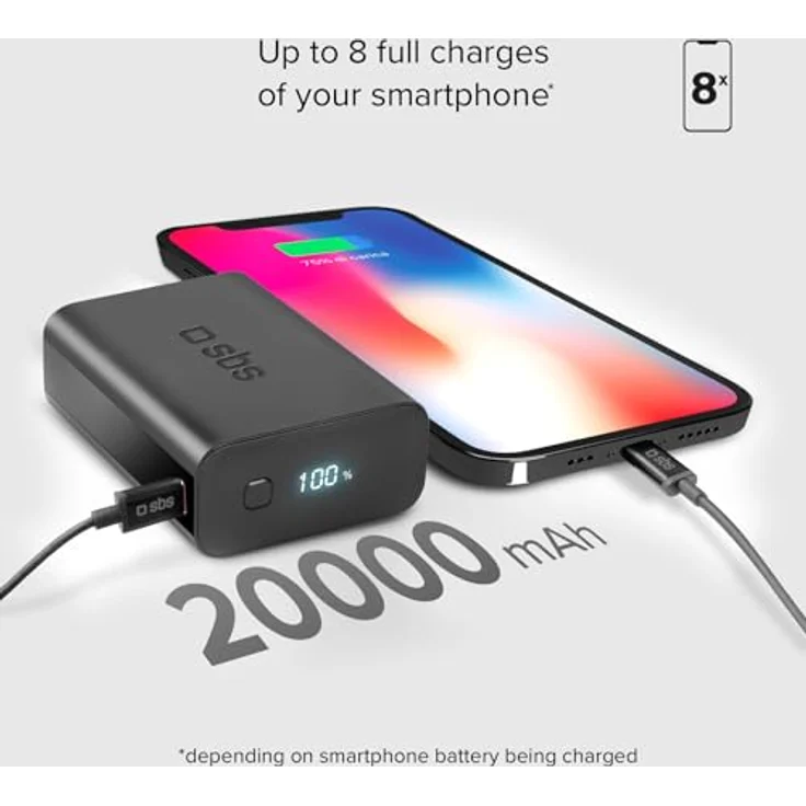SBS Power Bank (20000 mAh, 20 W, 77 Wh), Powerbank mit ultraschneller Ladefunktion, Schwarz – Bild 2