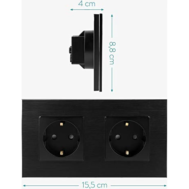 Navaris Alu Schuko Steckdose zweifach - Design Einbau Wandsteckdose Steckdosenleiste (Kabellänge 15,50 m) - Aluminiumrahmen, 16A, 4000W pro Steckdose – Bild 4