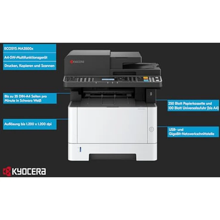 Kyocera ECOSYS MA3500X, 3-in-1 Laser-Multifunktionsdrucker mit 35 S./Min, Duplexdruck, WLAN, grau – Bild 3