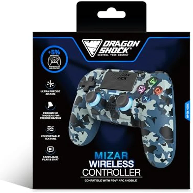 DragonShock Mizar Wireless Gaming Controller, Blau Camouflage mit programmierbaren Tasten, rutschfester Oberfläche und Bluetooth-Verbindung für PS4, PC und mobile Geräte – Bild 6