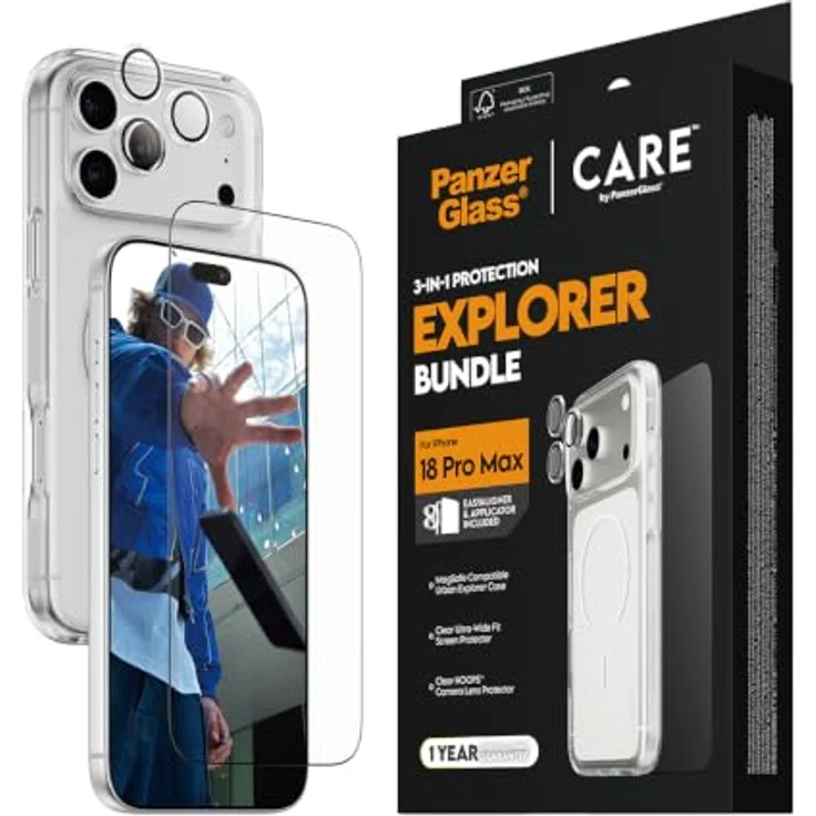 CARE by PanzerGlass Flagship 3-in-1 Bundle für Apple iPhone 18 Pro Max, Displayschutz mit Ultra-Wide Fit-Abdeckung, fall- und kratzfest, integriertem Kameralinsenschutz, EasyAligner-Installation – Bild 6