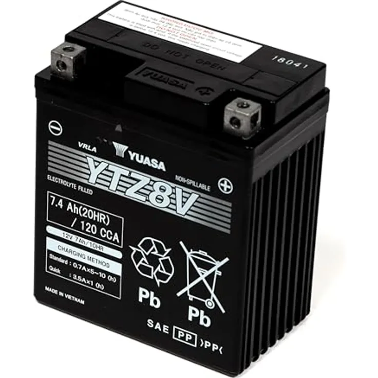 Yuasa YTZ8V Motorradbatterie 12V 7Ah, wartungsfreie Hochleistungsbatterie für Motorräder und Nutzfahrzeuge
