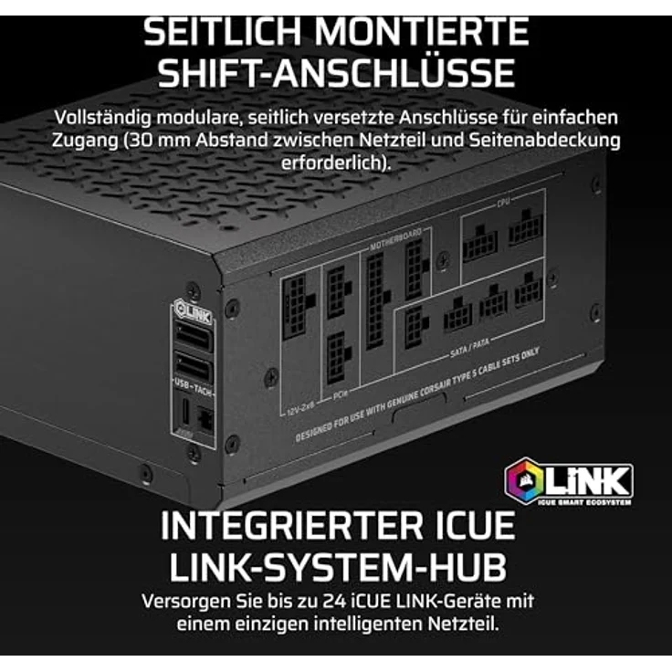 Corsair HX1000i, 1000 W vollmodulares PC-Netzteil mit 80 PLUS Platinum-Zertifizierung, Schwarz – Bild 4