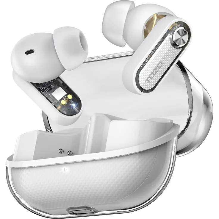 TOZO Crystal Pods, In-Ear Kopfhörer mit Bluetooth 5.4, Hybrid ANC, 6 Mikrofone, 35h Spielzeit, App EQ, IPX5 wasserdicht, Premium Sound