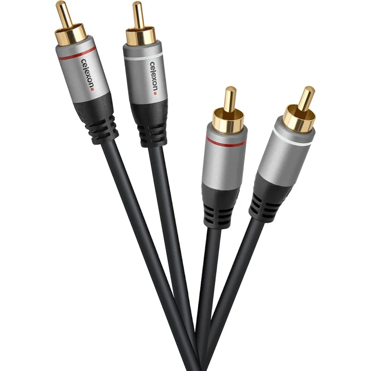 celexon 2x Cinch Stereo Audiokabel 2,0m - Professional Line, 3-fach geschirmt, vergoldete Kontakte, schwarz