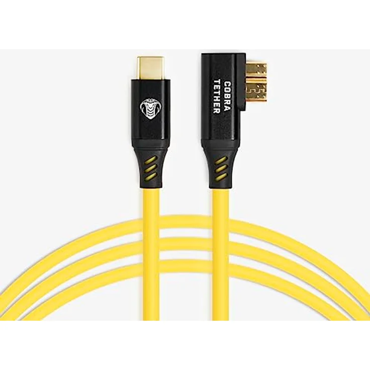 Cobra CobraTether USB-C - USB-Micro-B Kabel, 4,8 m, USB 3.0, gelb, 90° abgewinkelter Stecker, ideal für Kameras – Bild 2