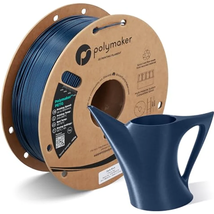 Polymaker PETG dunkelblaues 3D-Drucker-Filament, 1,75 mm, 1 kg, hoher Durchfluss, hohe Festigkeit, schnelle Druckgeschwindigkeit bis zu 300 mm/s, hervorragende Schichthaftung – Bild 1