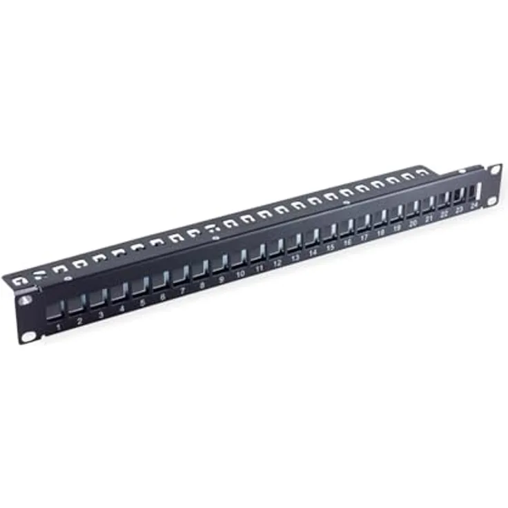 VALUE 19"-Keystone-Modulträger, 24 Ports, 1HE, geschirmt, schwarz mit Kabelabfangleiste für 19" Schränke