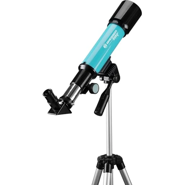 Bresser Junior Linsenteleskop 50/360 für Kinder - Astronomie Einsteigerset mit Zelt, Refraktor Teleskop, Stativ, Azimutale Montierung, Okulare und Zenitspiegel, blau – Bild 2