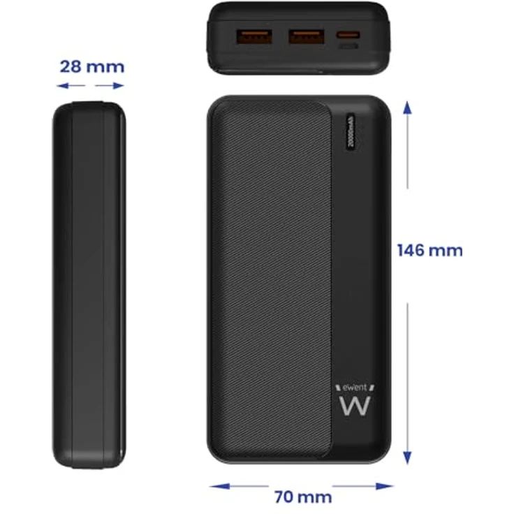 Ewent Powerbank Eminent EW1163, 20000 mAh, Schwarz, mit 22,5W PD Schnellladung und 3 Ausgängen – Bild 2